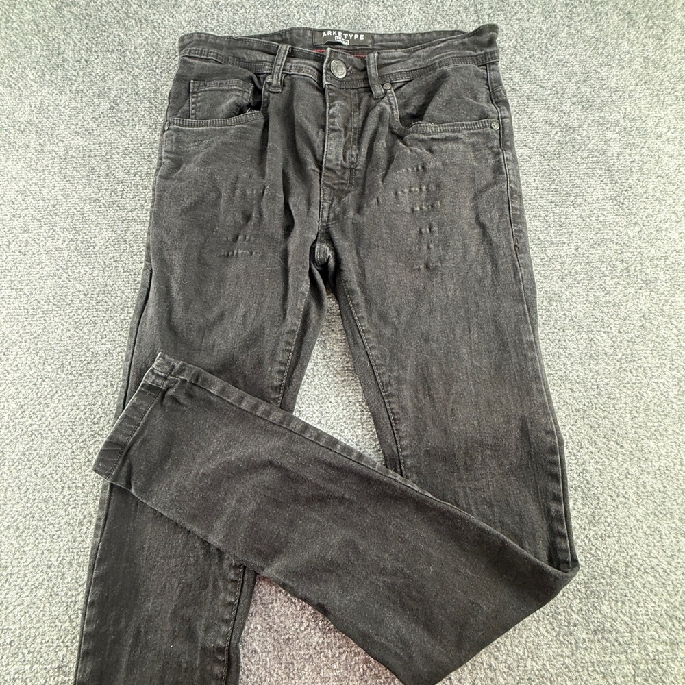 Arketype Mens Skinny Jeans Faded Black Stretch Denim 30x32 Slim Fit Pants